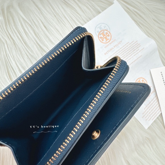 NWT Tory Burch Emerson Mini Wallet Saffiano Leather Tory Navy Blue 147606 - Picture 7 of 7